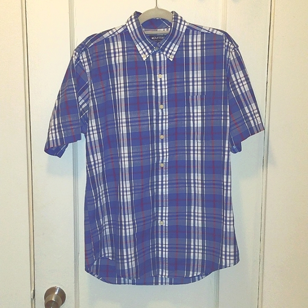 PURITAN, MEN SHIRT, WRINKLE RESISTANT, M (38/40), Color: Storm Blue,Short Sleeve